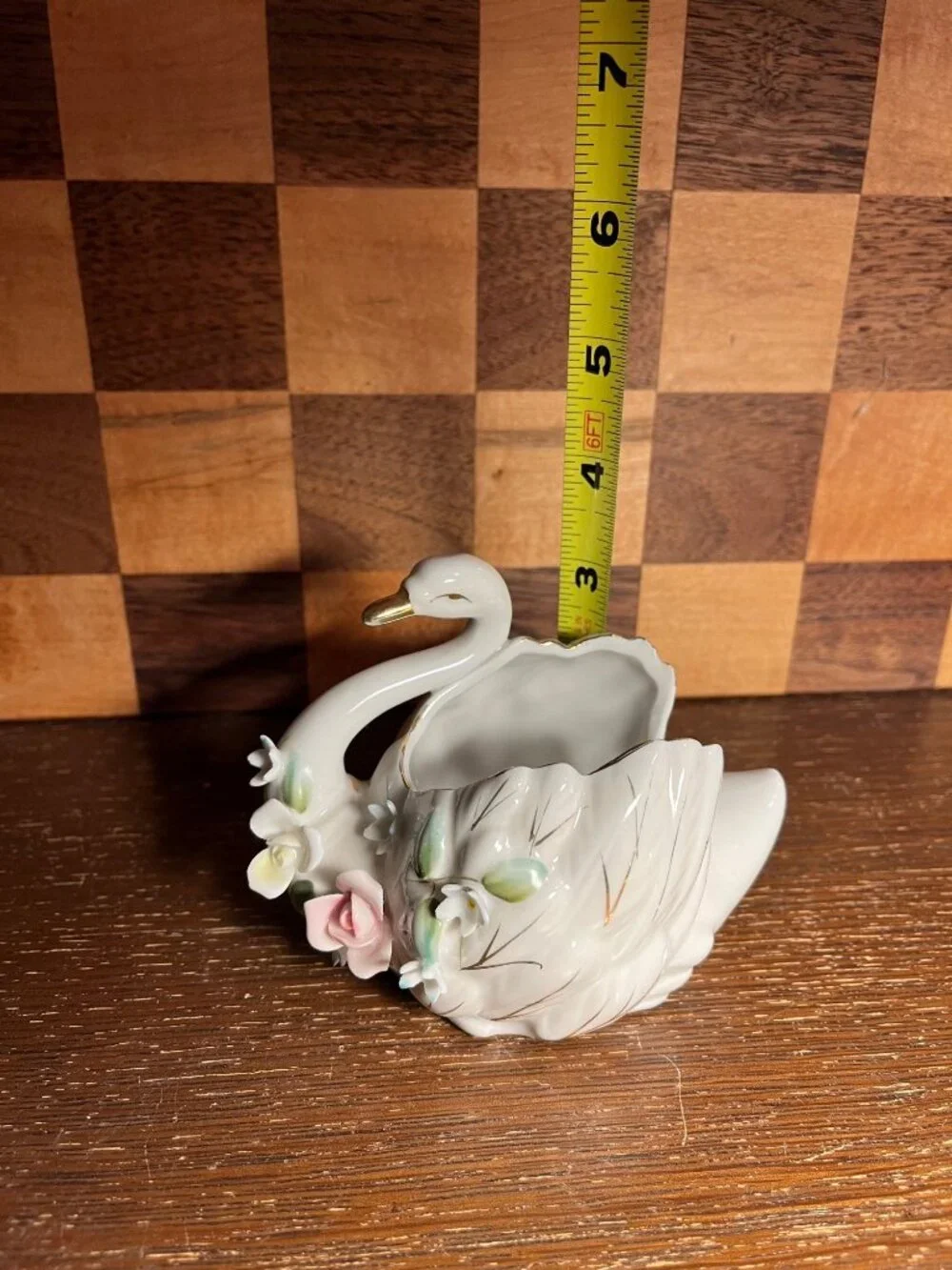 Floral Swan with Gold Accents Trinket Dish or Planter A1167